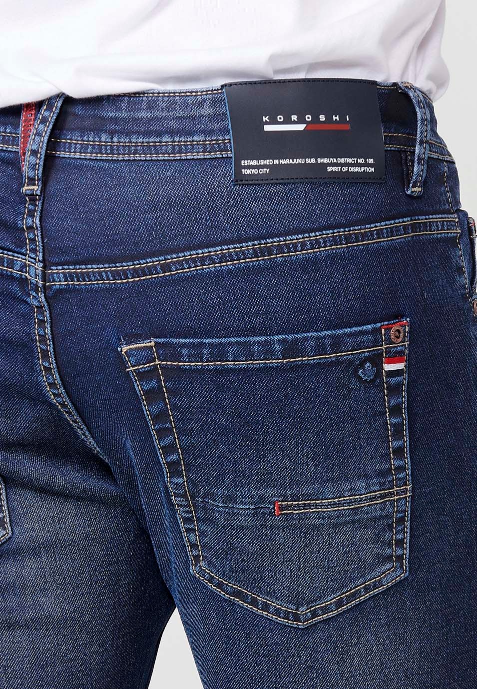 Pantalón largo denim slim fit con Cinco bolsillos, uno cerillero color Azul para Hombre