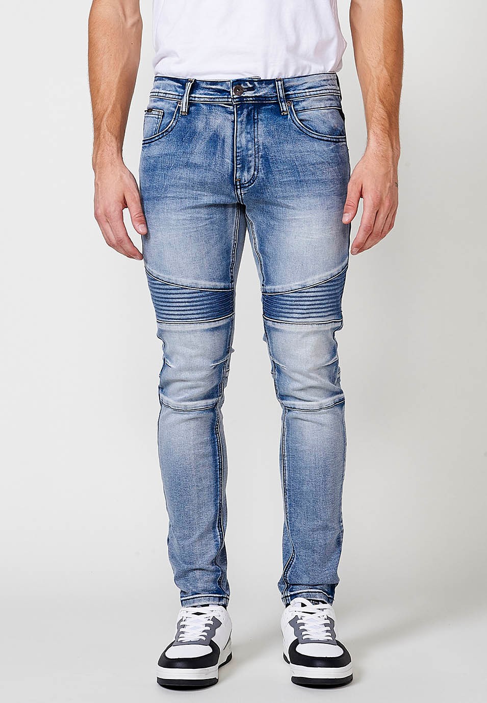 Pantalón denim largo Biker skinny fit con bolsillos con Detalles en las rodillas color Azul para Hombre