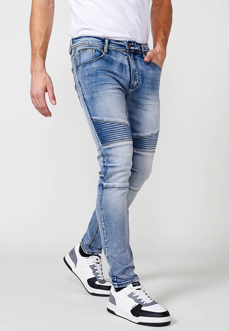 Pantalón denim largo Biker skinny fit con bolsillos con Detalles en las rodillas color Azul para Hombre