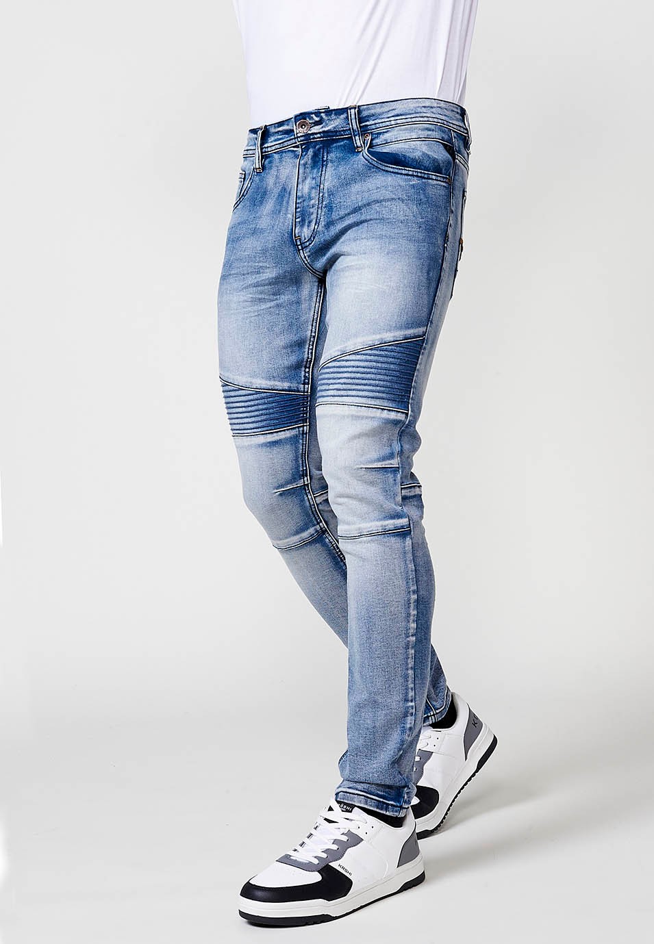 Pantalón denim largo Biker skinny fit con bolsillos con Detalles en las rodillas color Azul para Hombre