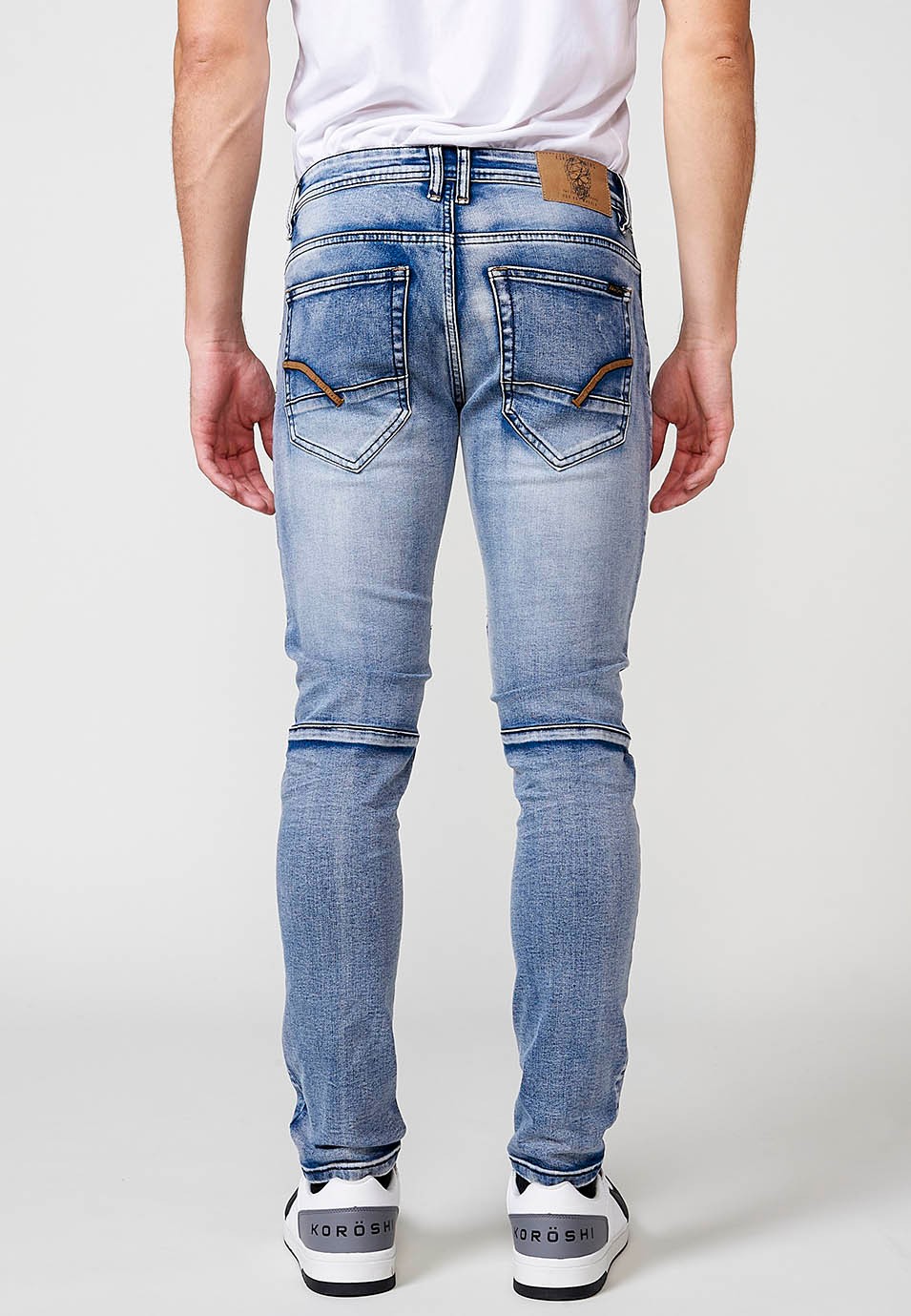 Pantalón denim largo Biker skinny fit con bolsillos con Detalles en las rodillas color Azul para Hombre