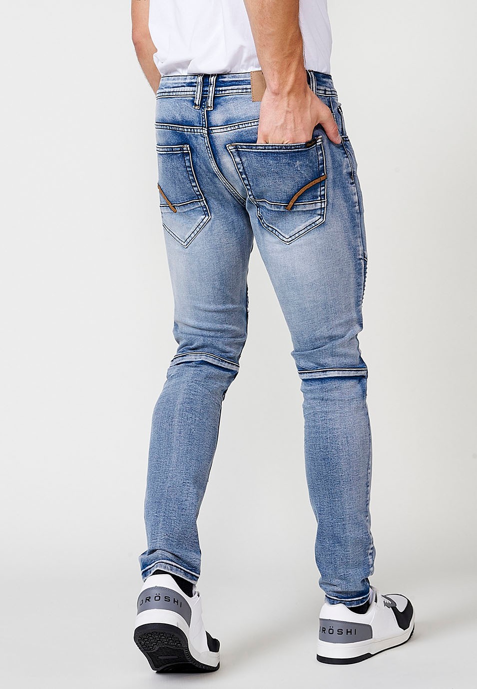 Pantalón denim largo Biker skinny fit con bolsillos con Detalles en las rodillas color Azul para Hombre