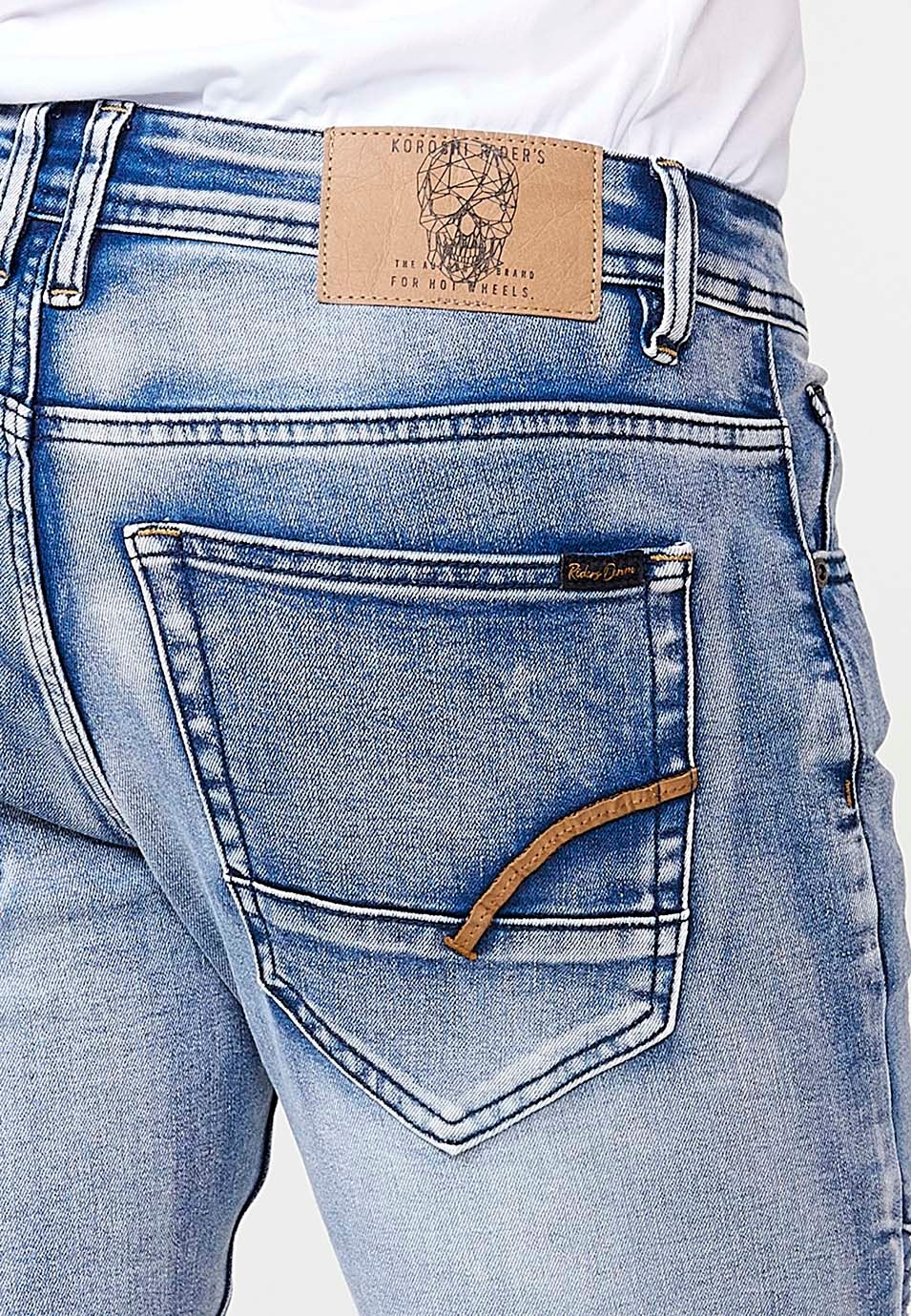 Pantalón denim largo Biker skinny fit con bolsillos con Detalles en las rodillas color Azul para Hombre