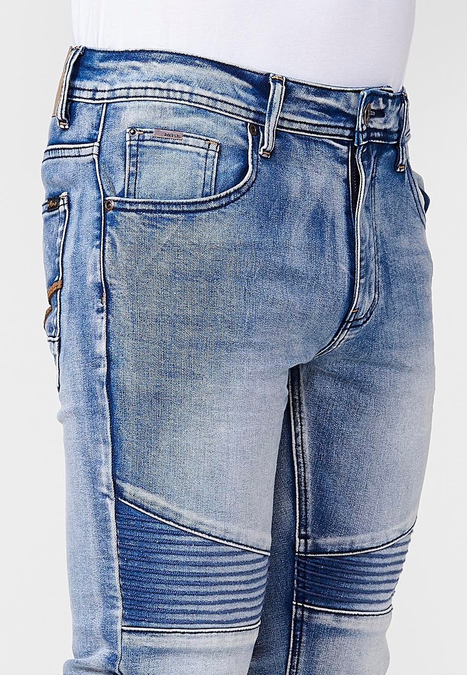 Pantalón denim largo Biker skinny fit con bolsillos con Detalles en las rodillas color Azul para Hombre