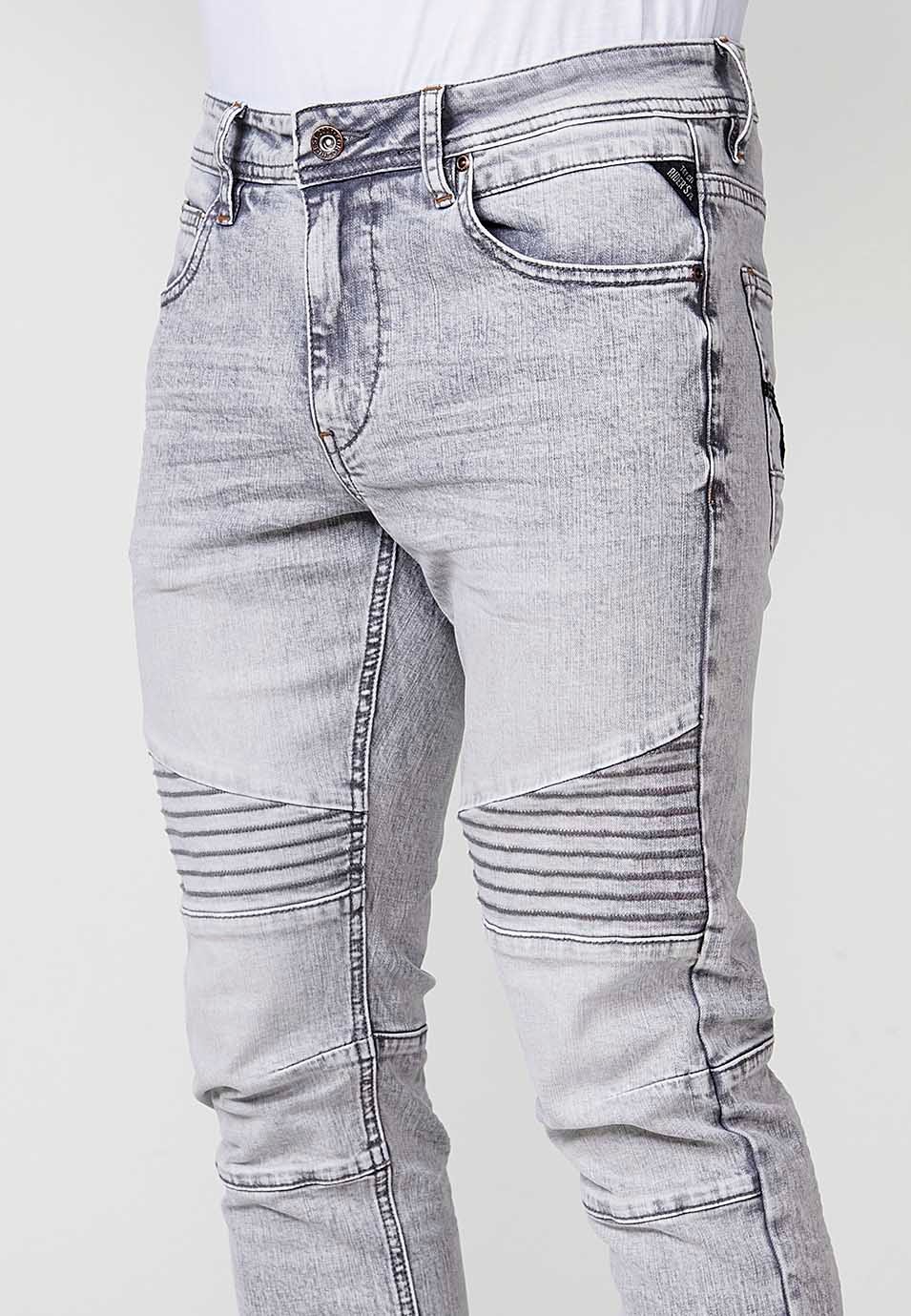 Pantalon long en denim coupe skinny style Biker avec poches avec Détails sur les genoux en Denim Gris pour Homme