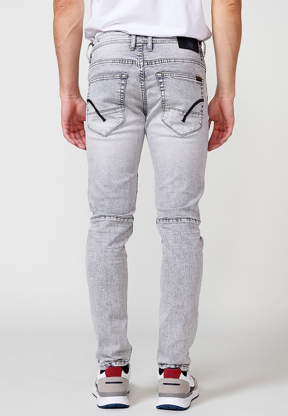 Pantalon long en denim coupe skinny style Biker avec poches avec Détails sur les genoux en Denim Gris pour Homme