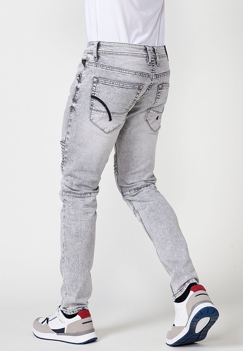 Pantalon long en denim coupe skinny style Biker avec poches avec Détails sur les genoux en Denim Gris pour Homme