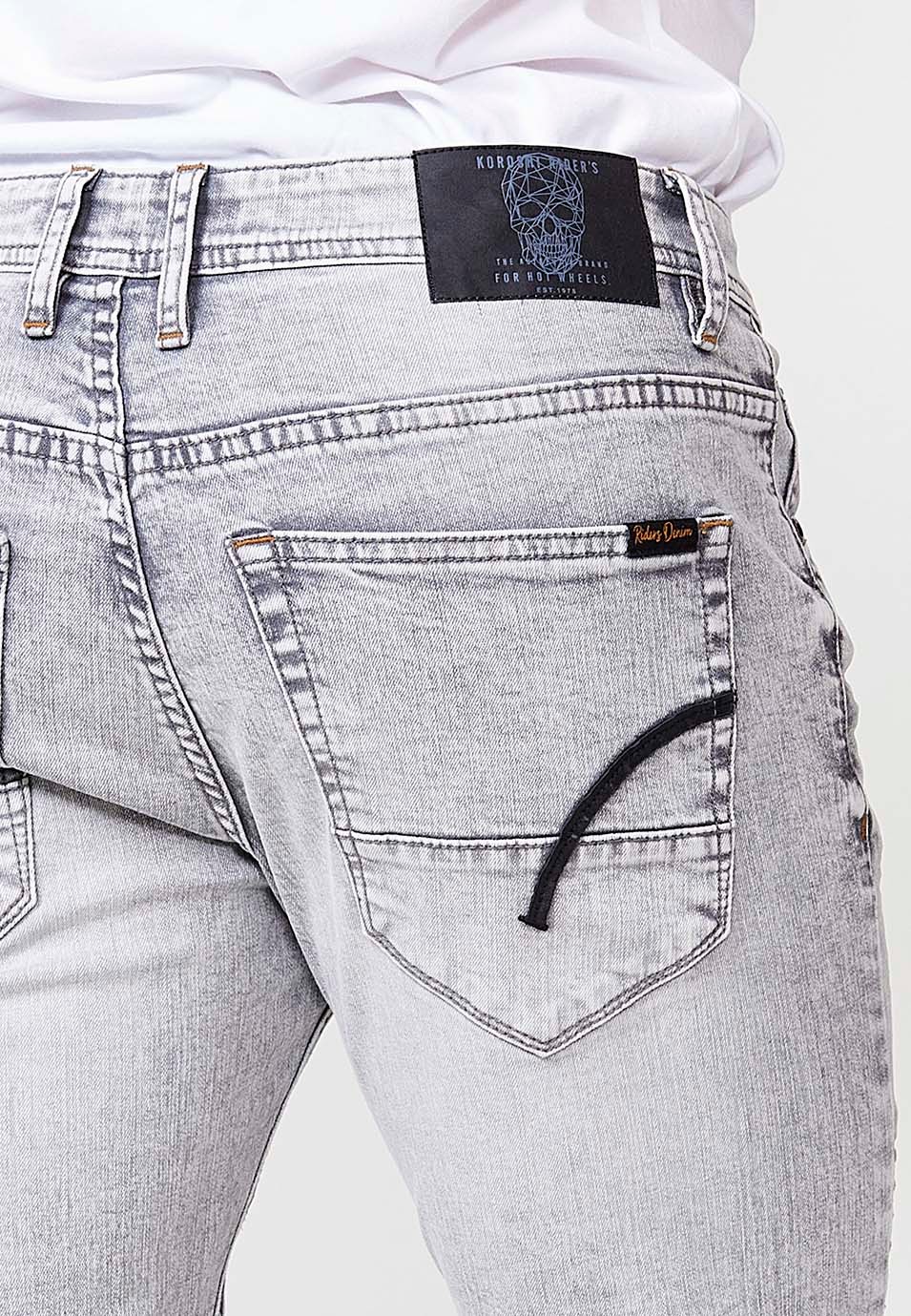 Pantalon long en denim coupe skinny style Biker avec poches avec Détails sur les genoux en Denim Gris pour Homme