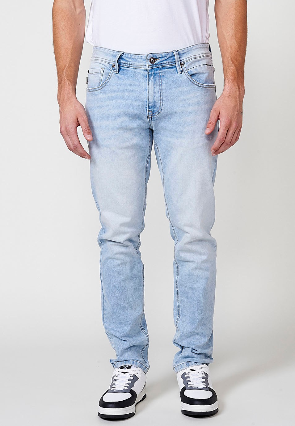 Pantalón largo denim super skinny con Cinco bolsillos, uno cerillero color Azul para Hombre