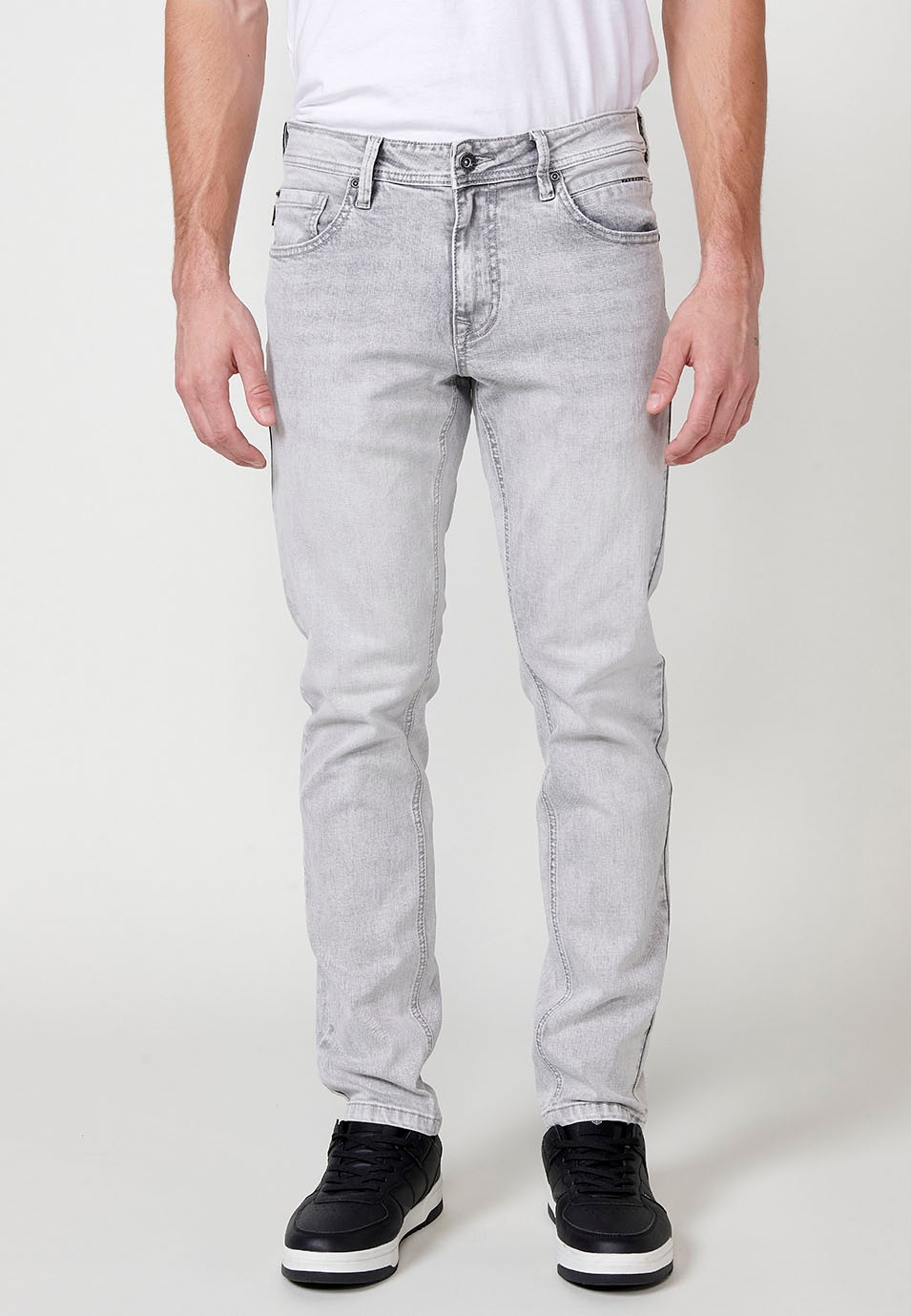 Pantalón largo denim super skinny con Cinco bolsillos, uno cerillero color Denim Gris para Hombre