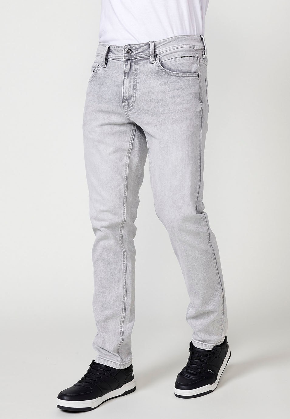 Pantalón largo denim super skinny con Cinco bolsillos, uno cerillero color Denim Gris para Hombre