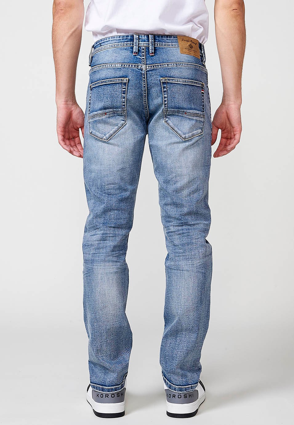 Pantalon long droit en jean coupe classique avec poches en Bleu pour Homme