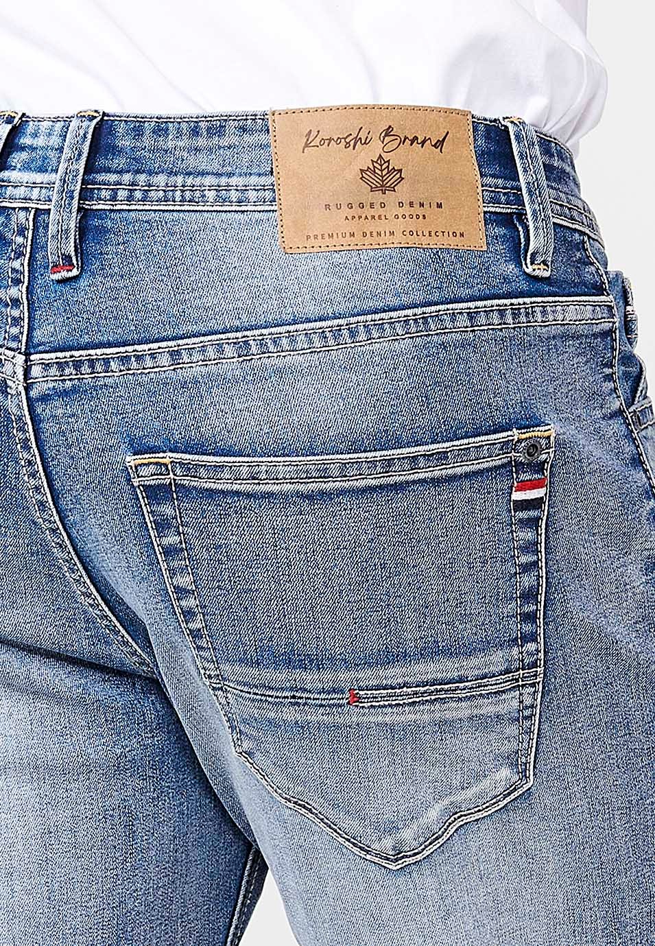 Pantalon long droit en jean coupe classique avec poches en Bleu pour Homme