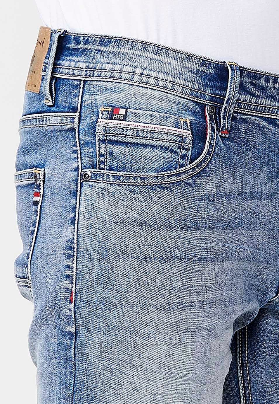 Pantalon long droit en jean coupe classique avec poches en Bleu pour Homme