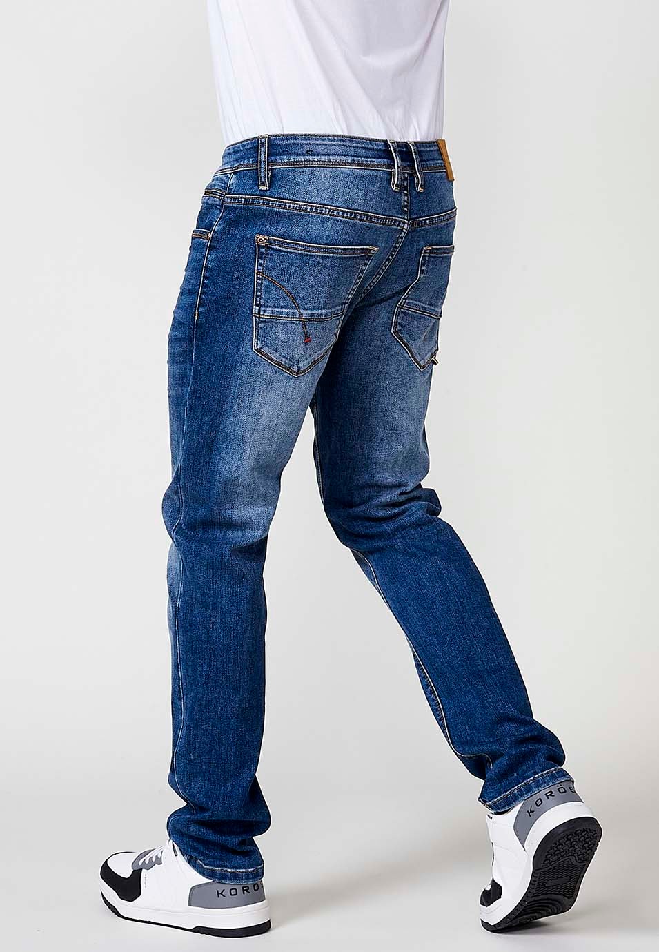 Pantalon long droit en jean coupe classique avec poches en Bleu pour Homme