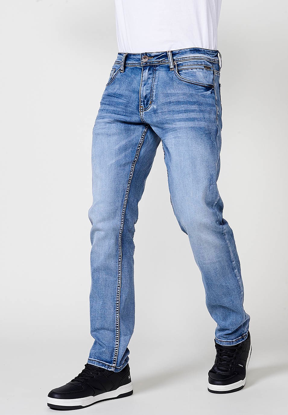 Pantalon long droit en denim coupe classique en Bleu pour Homme