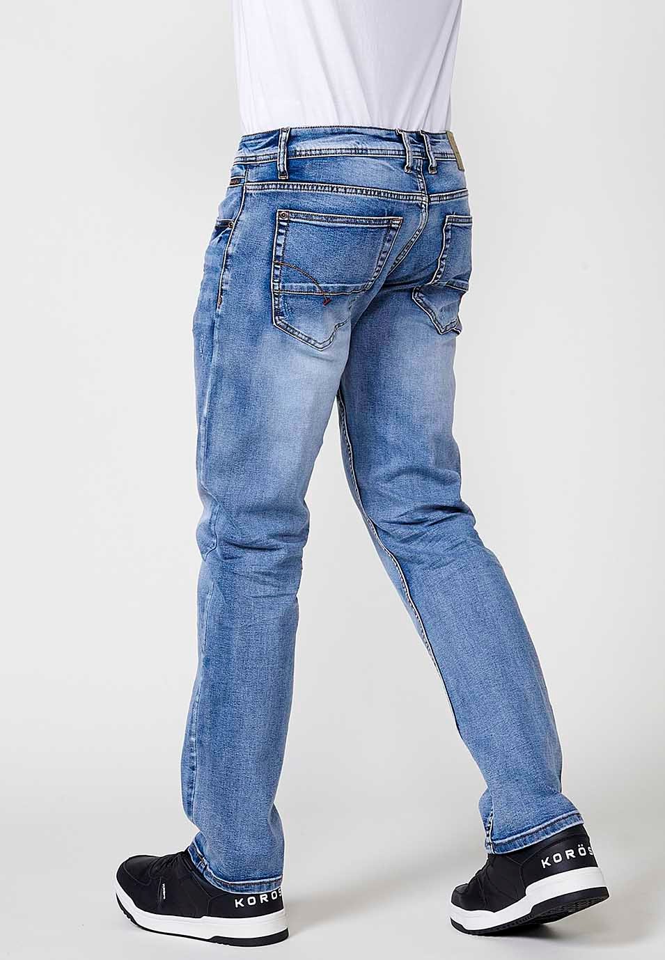 Pantalon long droit en denim coupe classique en Bleu pour Homme