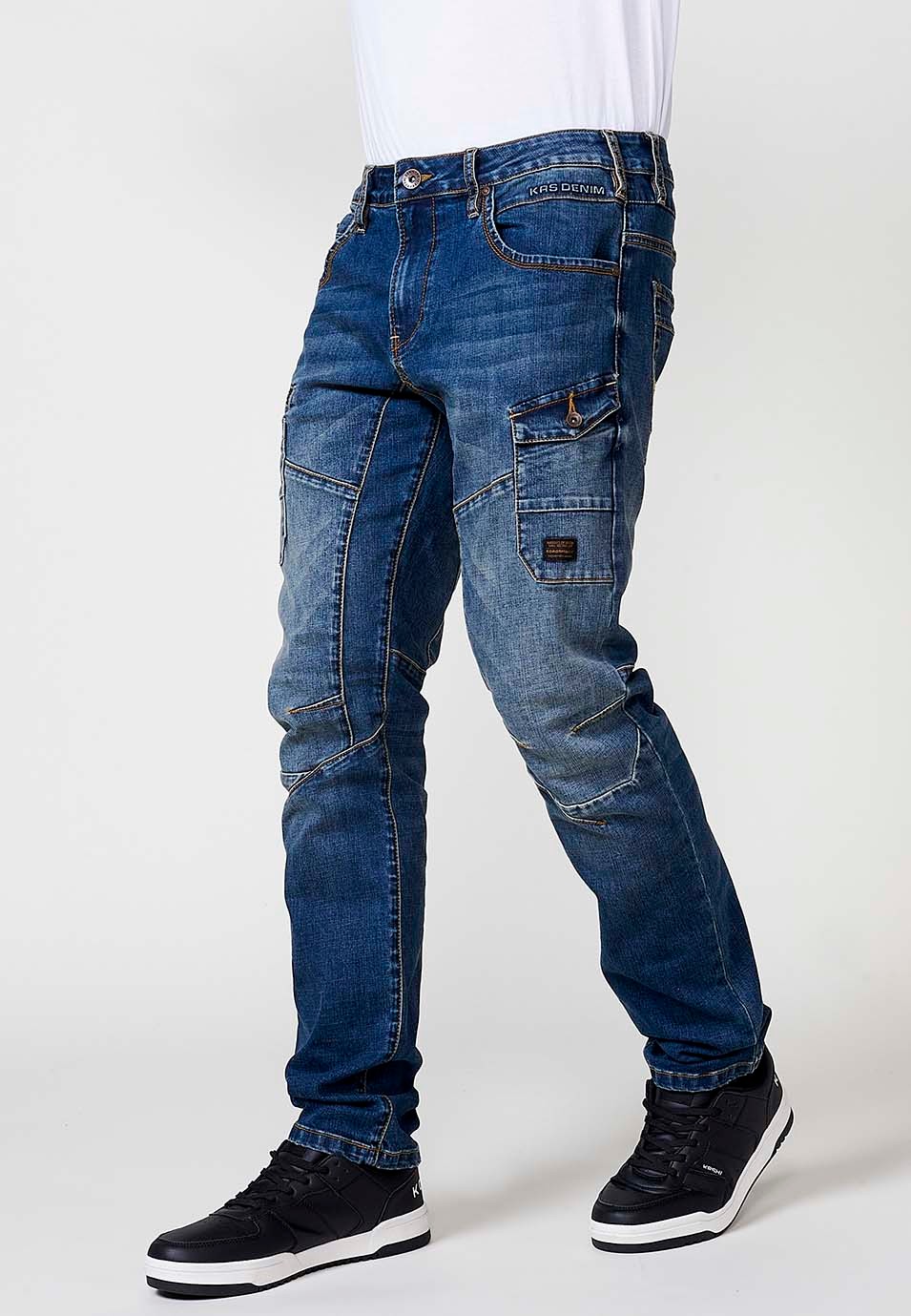 Pantalón denim largo Workwear straigth regular fit con bolsillos con Detalle de cortes en las rodillas color Azul para Hombre