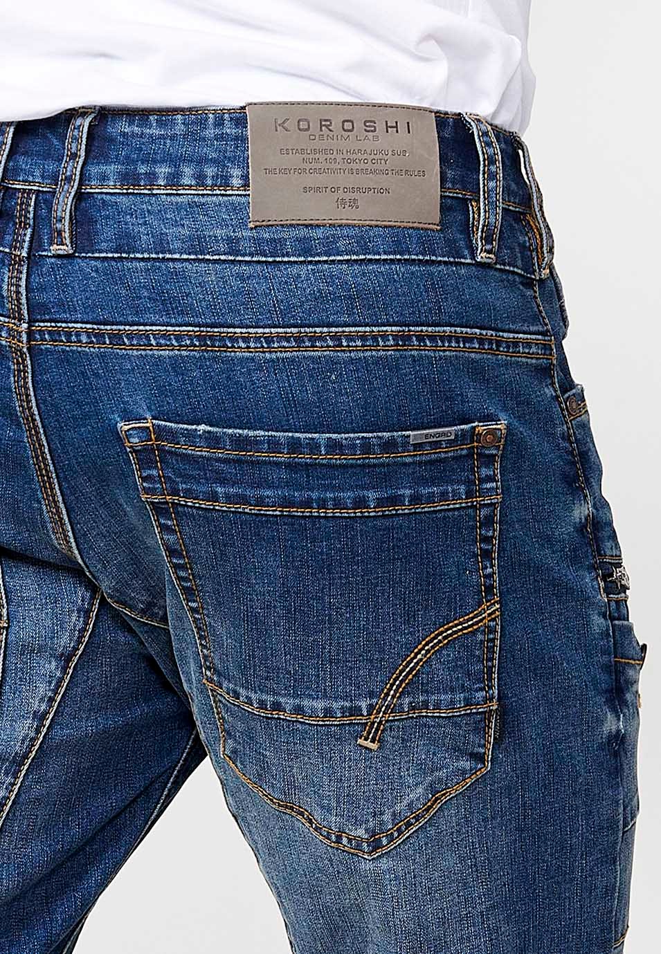 Pantalón denim largo Workwear straigth regular fit con bolsillos con Detalle de cortes en las rodillas color Azul para Hombre