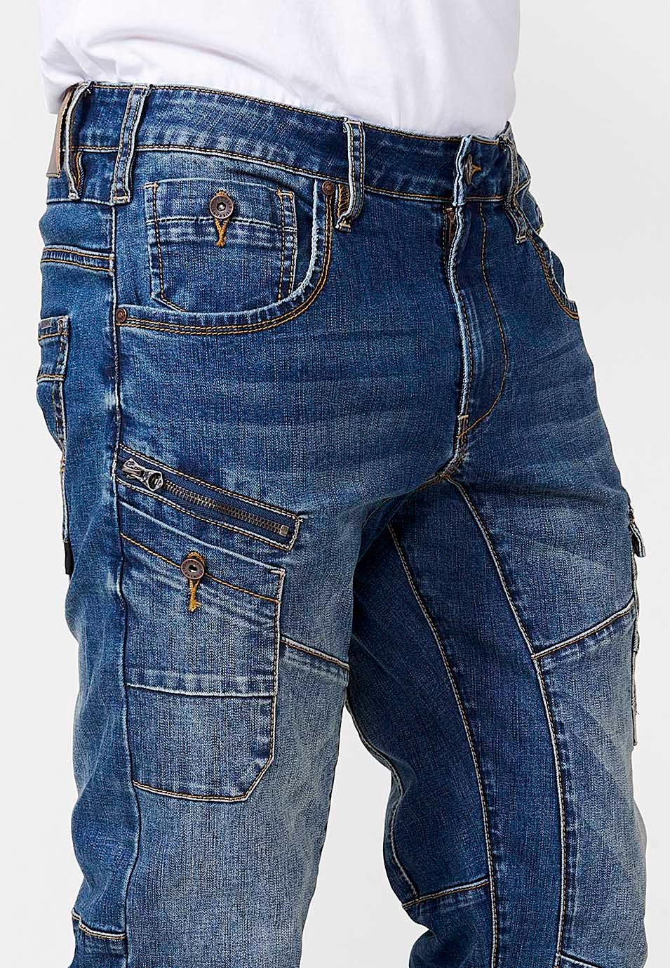 Pantalón denim largo Workwear straigth regular fit con bolsillos con Detalle de cortes en las rodillas color Azul para Hombre