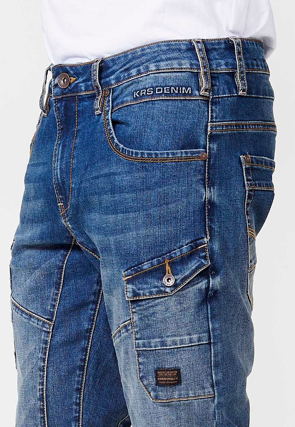 Pantalón denim largo Workwear straigth regular fit con bolsillos con Detalle de cortes en las rodillas color Azul para Hombre