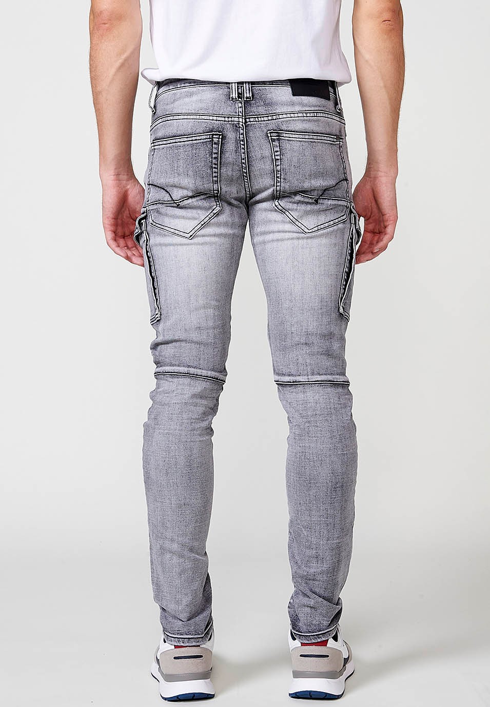 Pantalon biker long coupe skinny avec poches latérales à rabat et détails sur les genoux en Denim Noir pour Homme