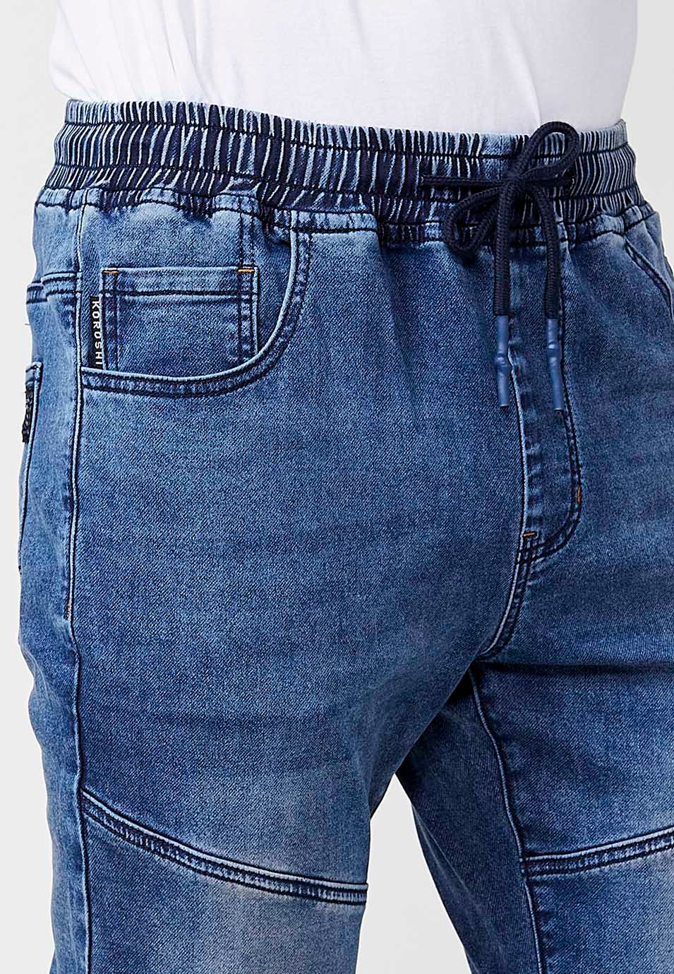 Pantalón jogger denim con Cintura con goma elástica y Cinco bolsillos con uno cerillero con Detalles en las rodillas color Azul para Hombre 8