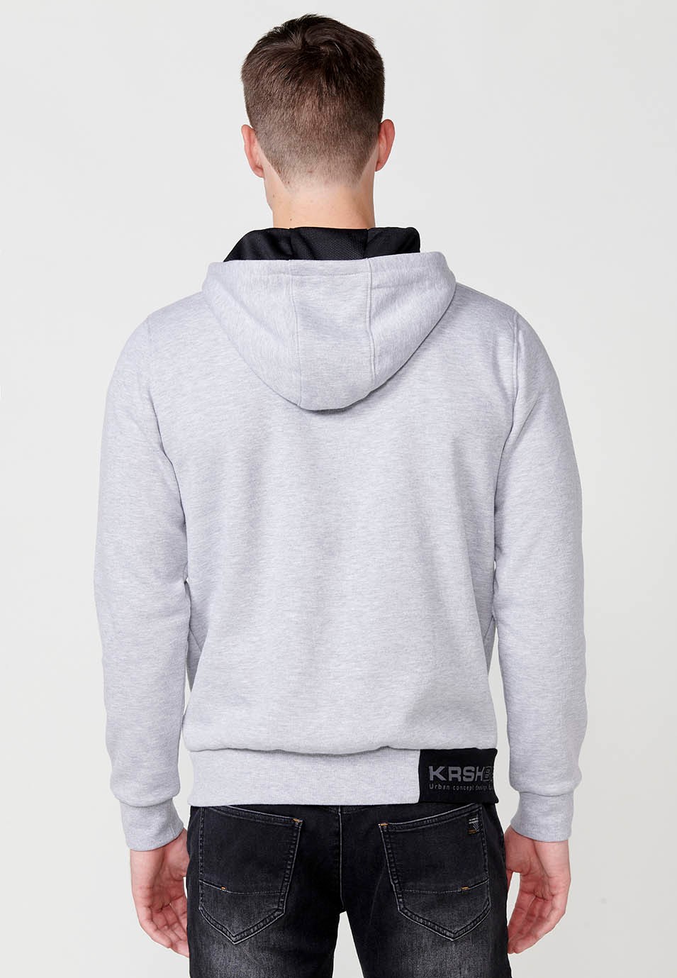 Sudadera con capucha cierre con cremallera y Bolsillo tipo canguro de color Gris para Hombre