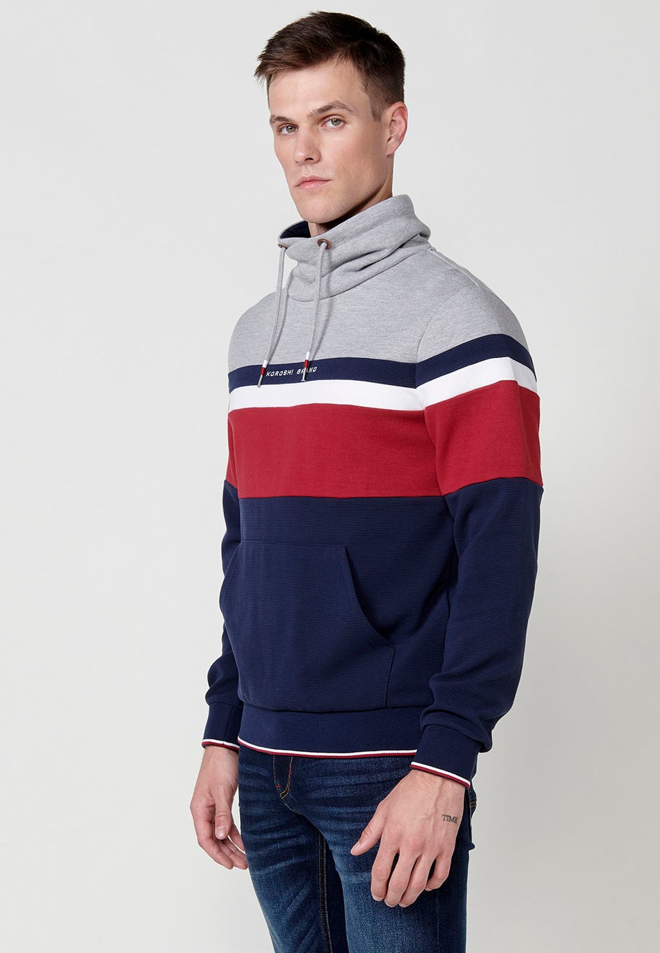 Sudadera cuello con alto ajustable con cordón color Navy para Hombre