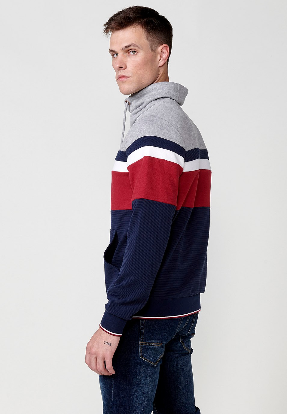 Sudadera cuello con alto ajustable con cordón color Navy para Hombre