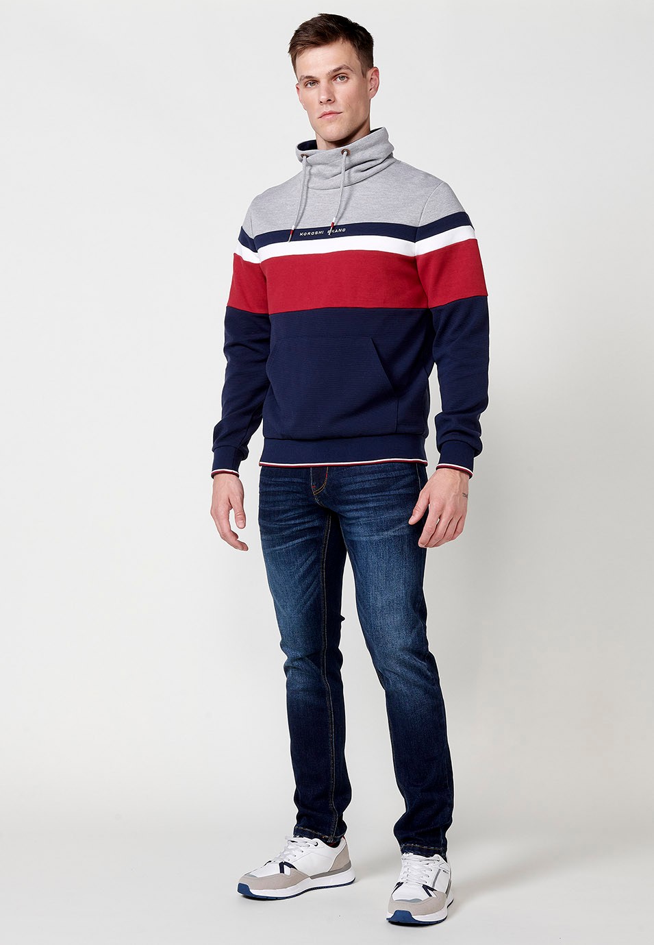 Sudadera cuello con alto ajustable con cordón color Navy para Hombre