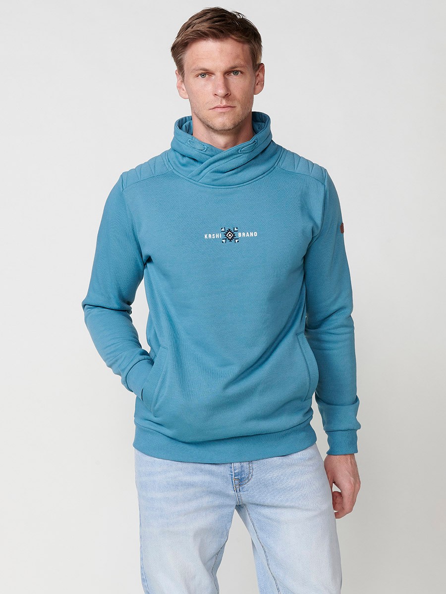 Grünes Langarm-Sweatshirt mit Stehkragen und Print auf der Vorderseite für Herren