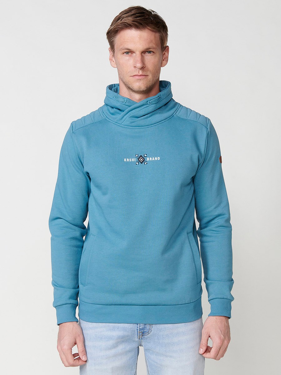 Grünes Langarm-Sweatshirt mit Stehkragen und Print auf der Vorderseite für Herren