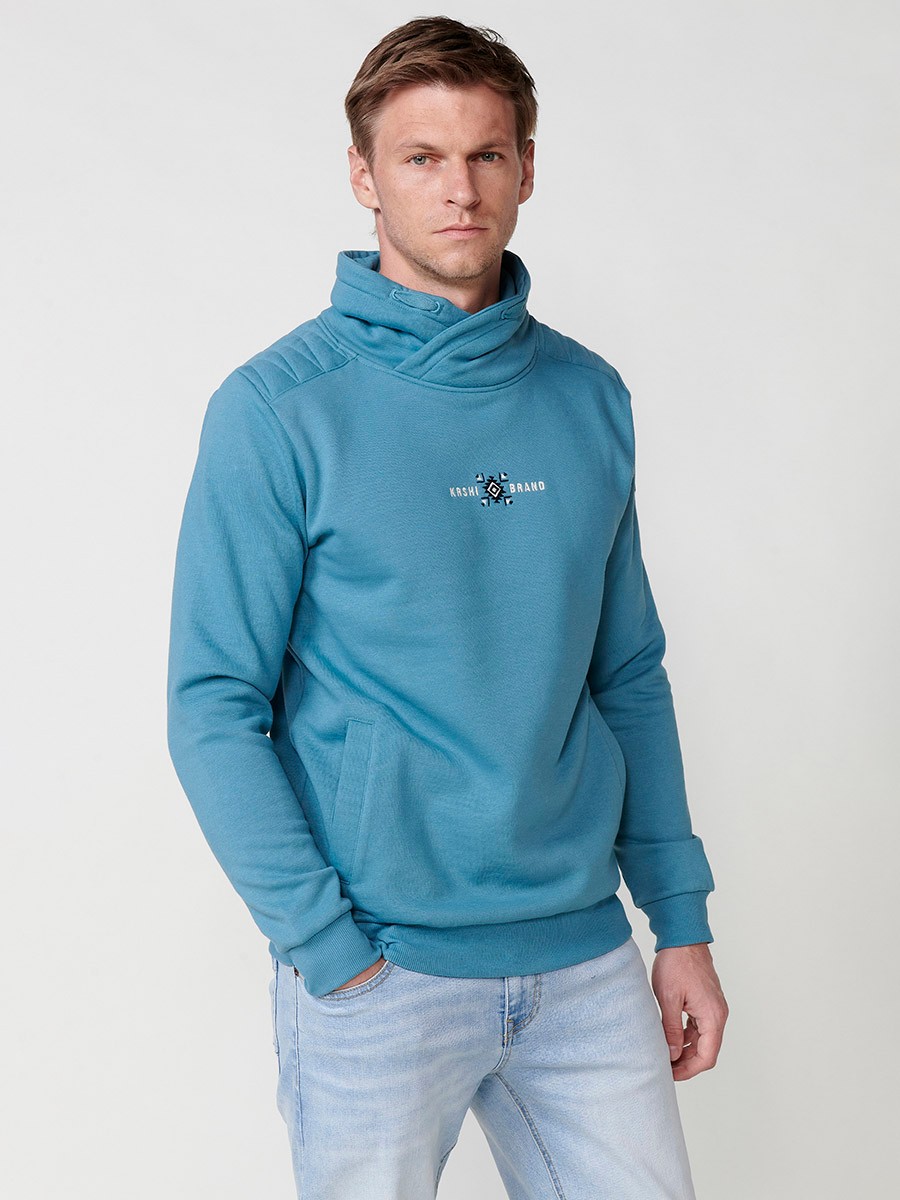 Grünes Langarm-Sweatshirt mit Stehkragen und Print auf der Vorderseite für Herren