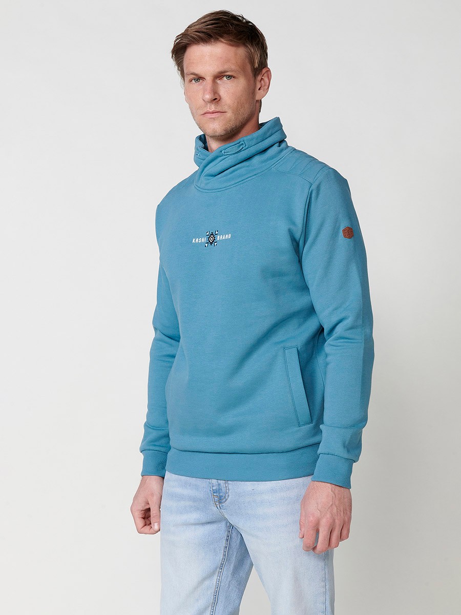 Grünes Langarm-Sweatshirt mit Stehkragen und Print auf der Vorderseite für Herren