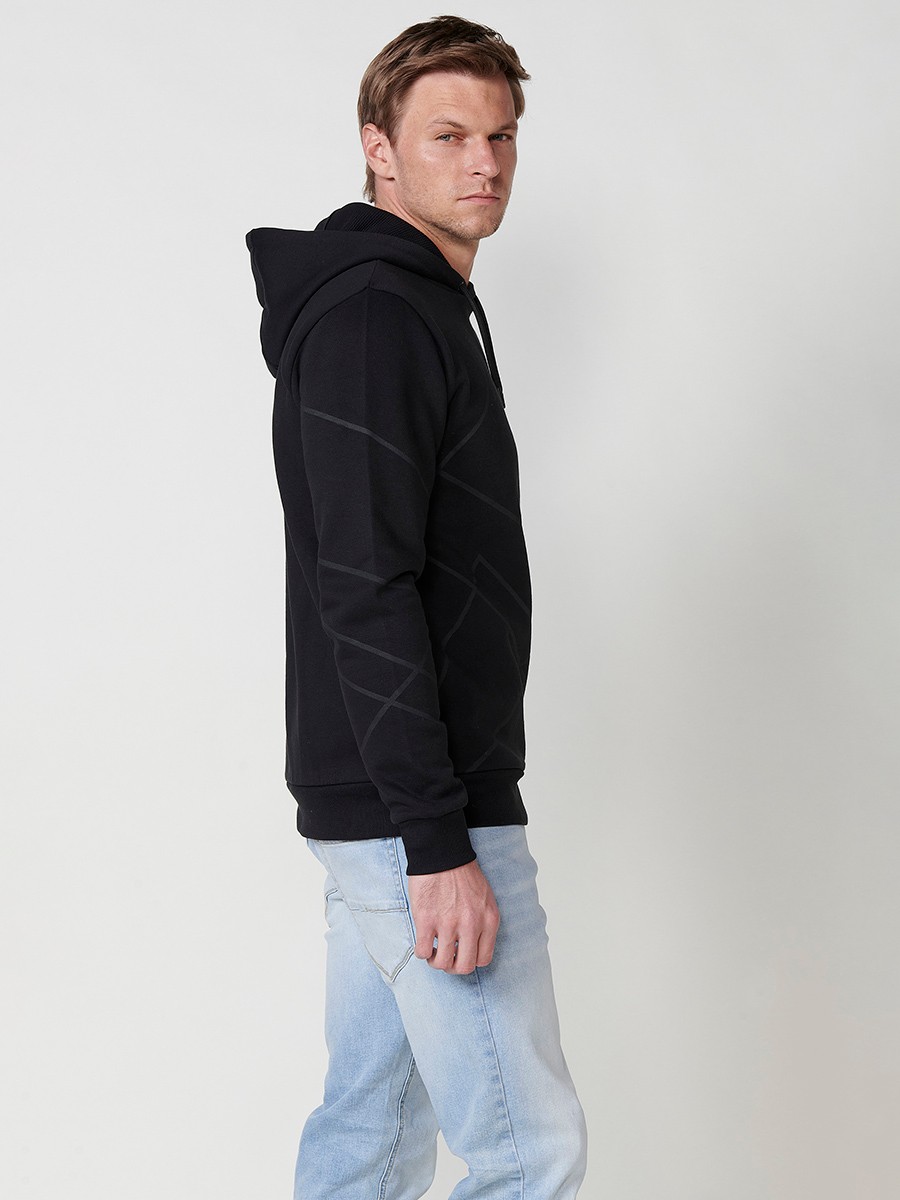 Langärmliger Kapuzenpullover für Herren mit geometrischem Frontdetail in Schwarz