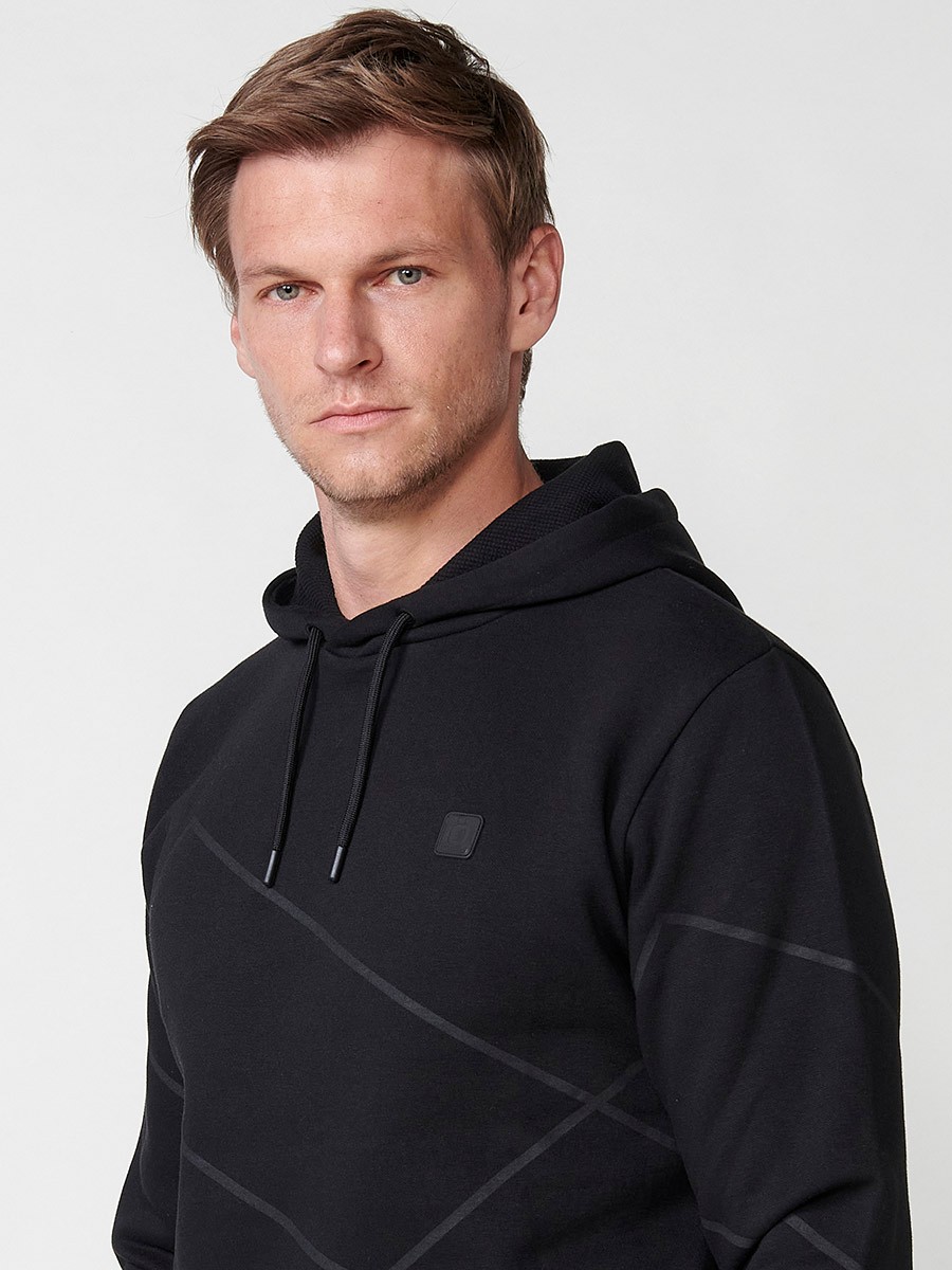 Langärmliger Kapuzenpullover für Herren mit geometrischem Frontdetail in Schwarz