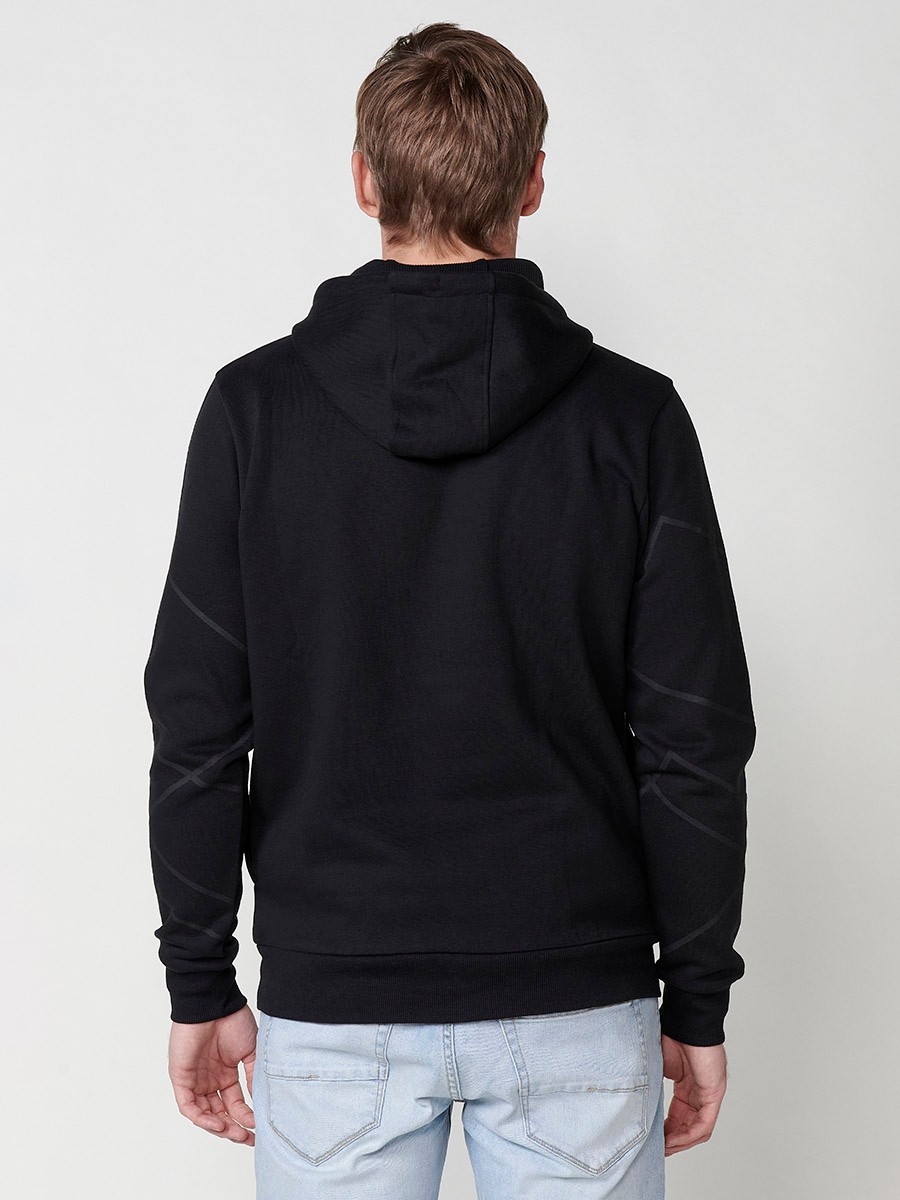 Langärmliger Kapuzenpullover für Herren mit geometrischem Frontdetail in Schwarz