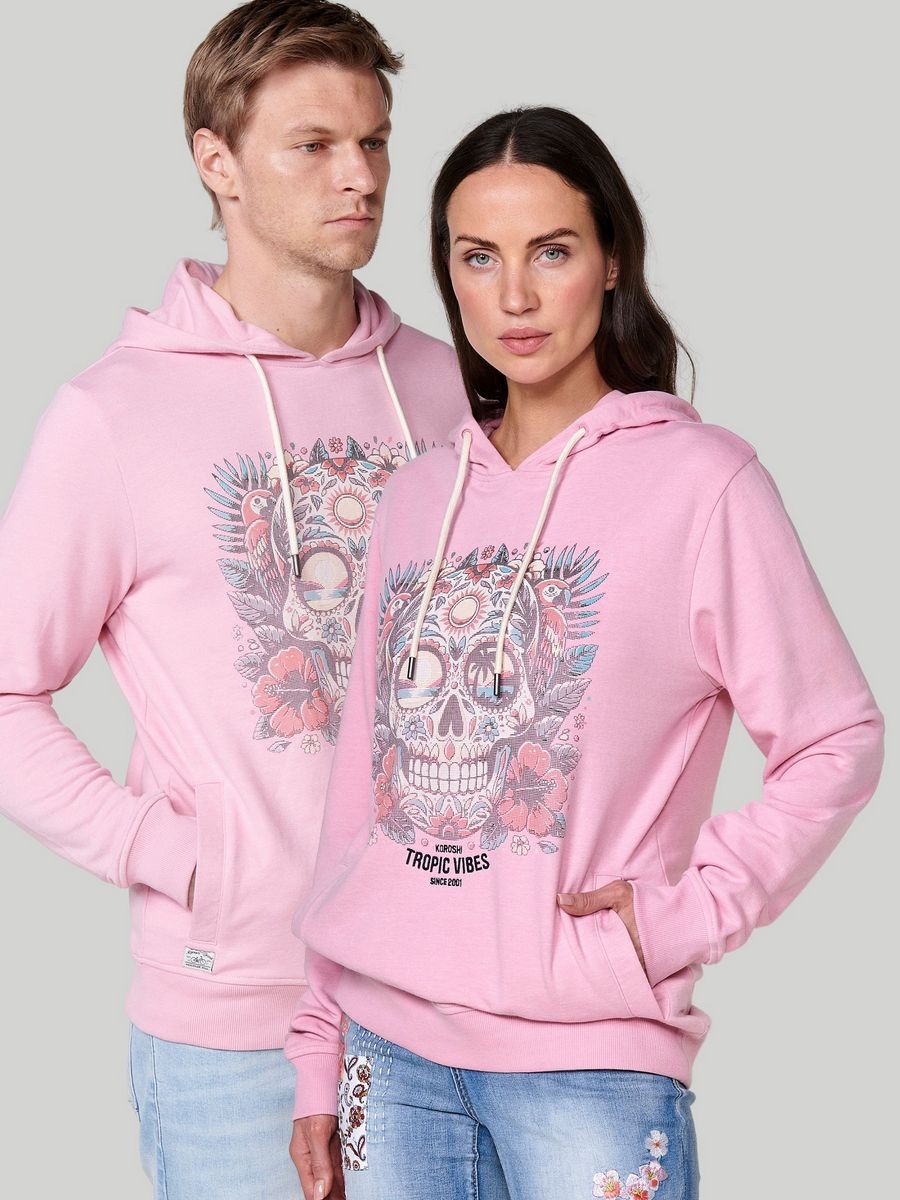 Rosa Langarm-Sweatshirt für Unisex mit Kapuzenkragen und Frontprint 2