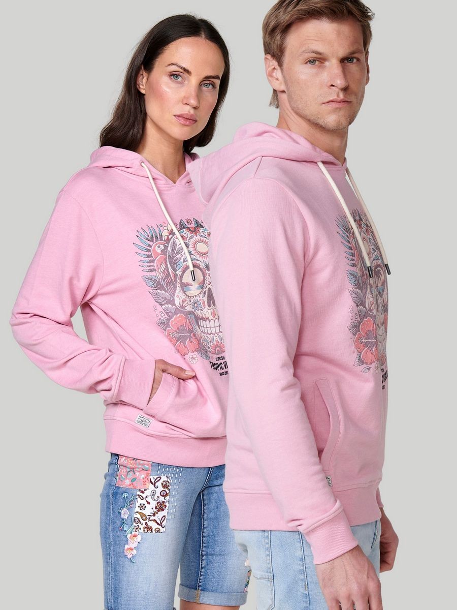 Rosa Langarm-Sweatshirt für Unisex mit Kapuzenkragen und Frontprint 1