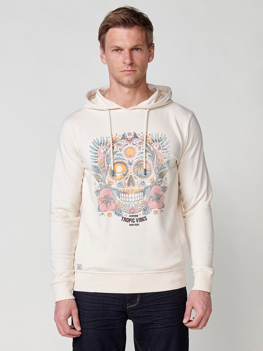 Langärmliges Sweatshirt mit Kapuzenkragen und Frontprint für Herren in Raw Color