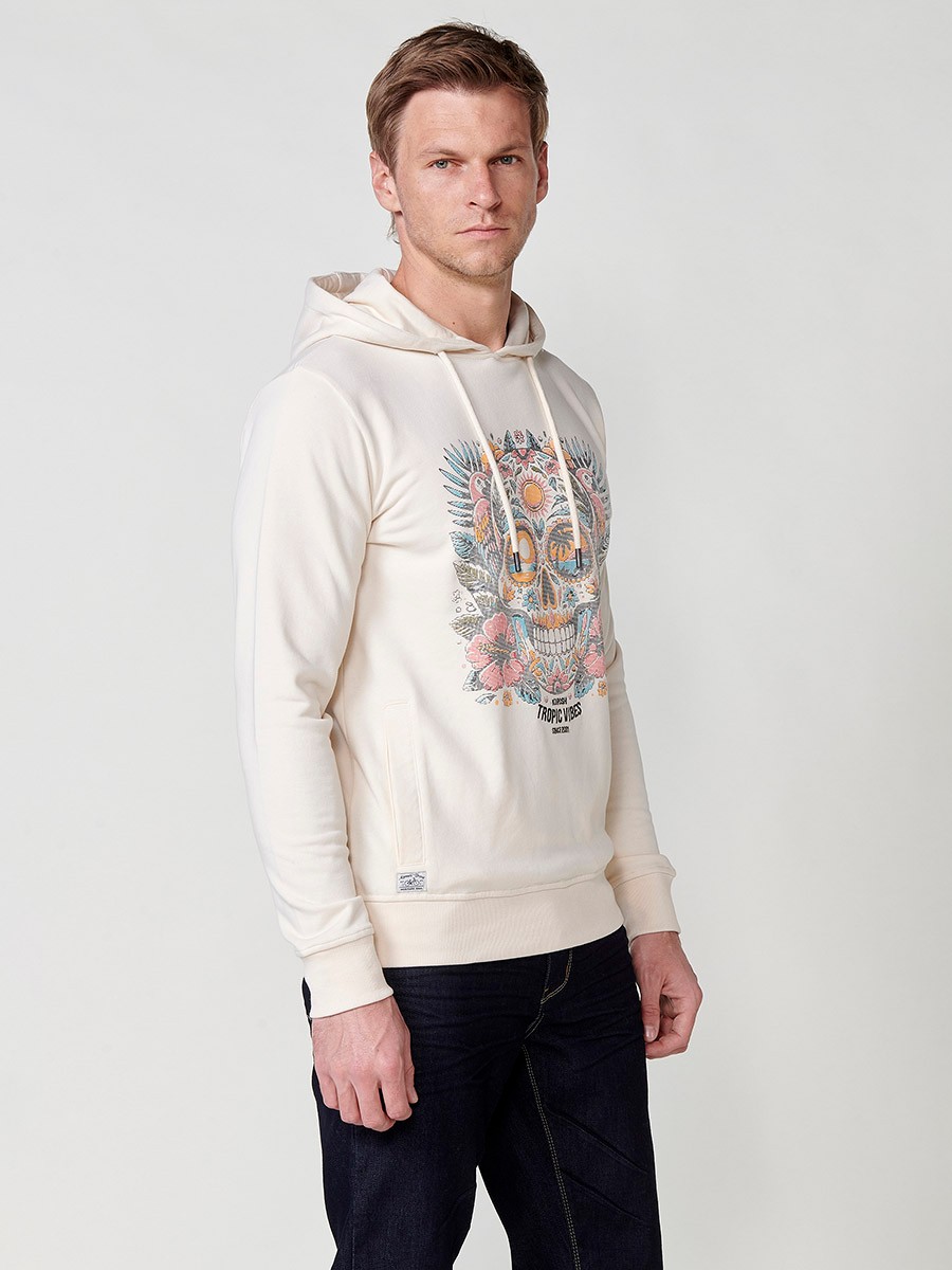 Langärmliges Sweatshirt mit Kapuzenkragen und Frontprint für Herren in Raw Color