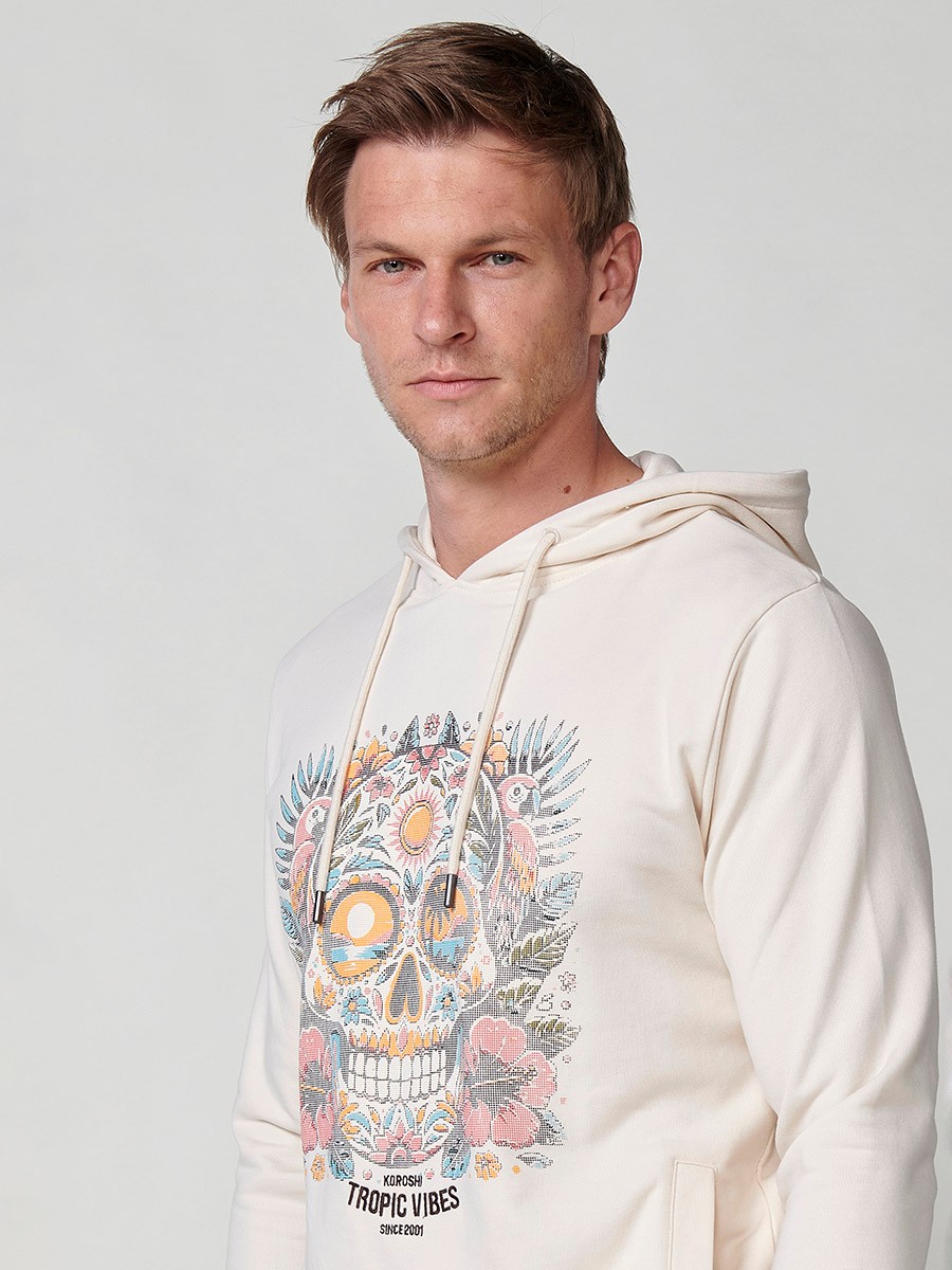 Langärmliges Sweatshirt mit Kapuzenkragen und Frontprint für Herren in Raw Color