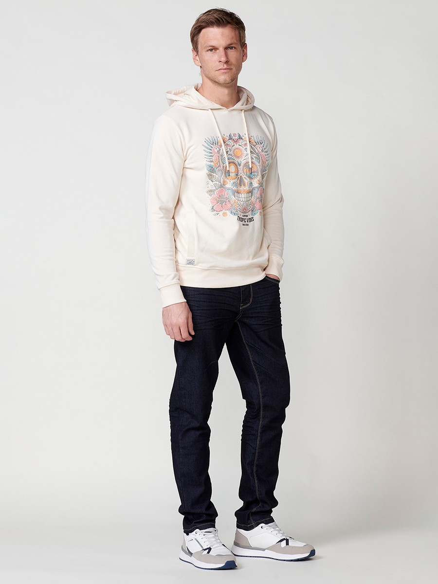 Langärmliges Sweatshirt mit Kapuzenkragen und Frontprint für Herren in Raw Color