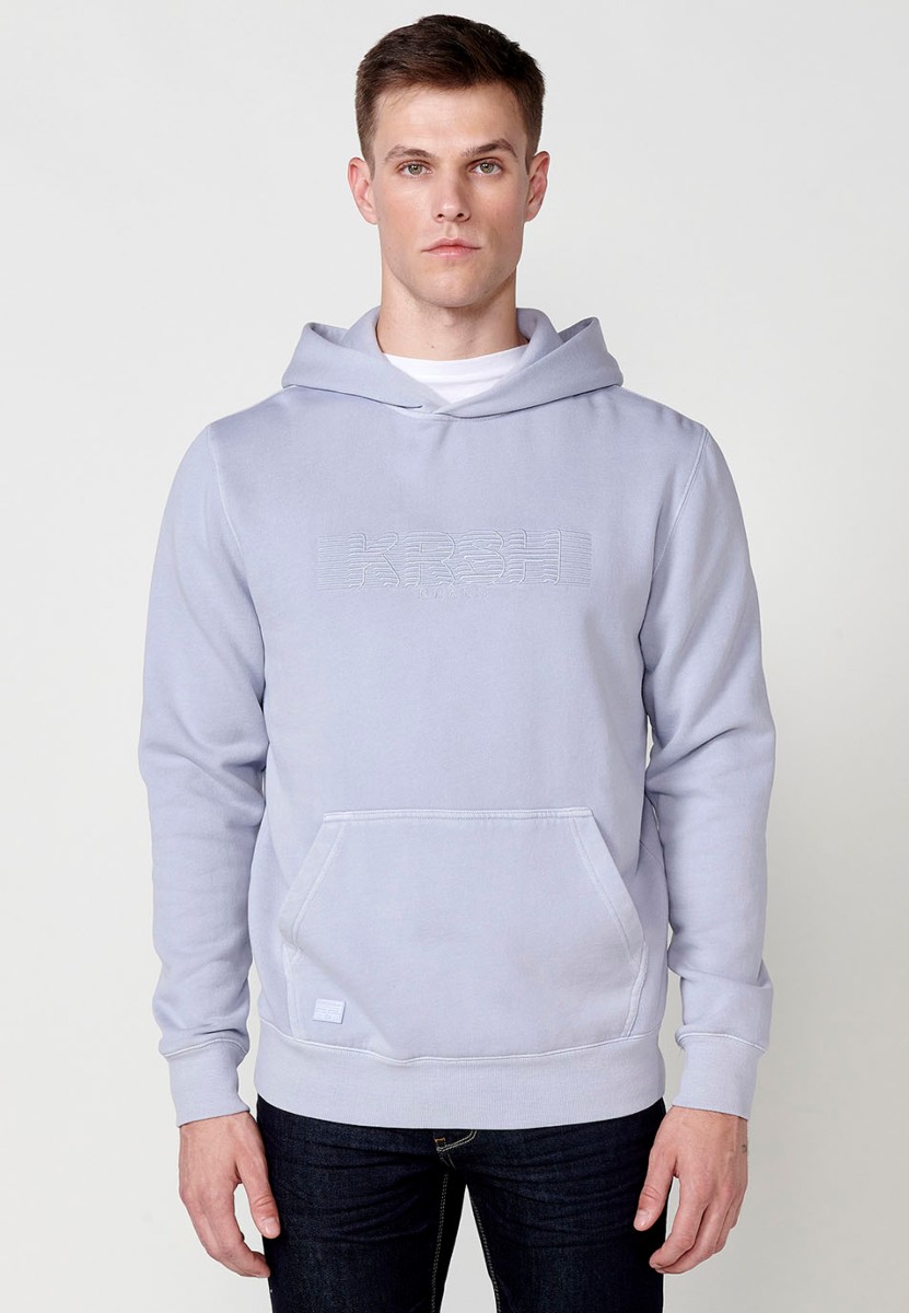 Light Blue Men's Long Sleeve Hooded Sweatshirt