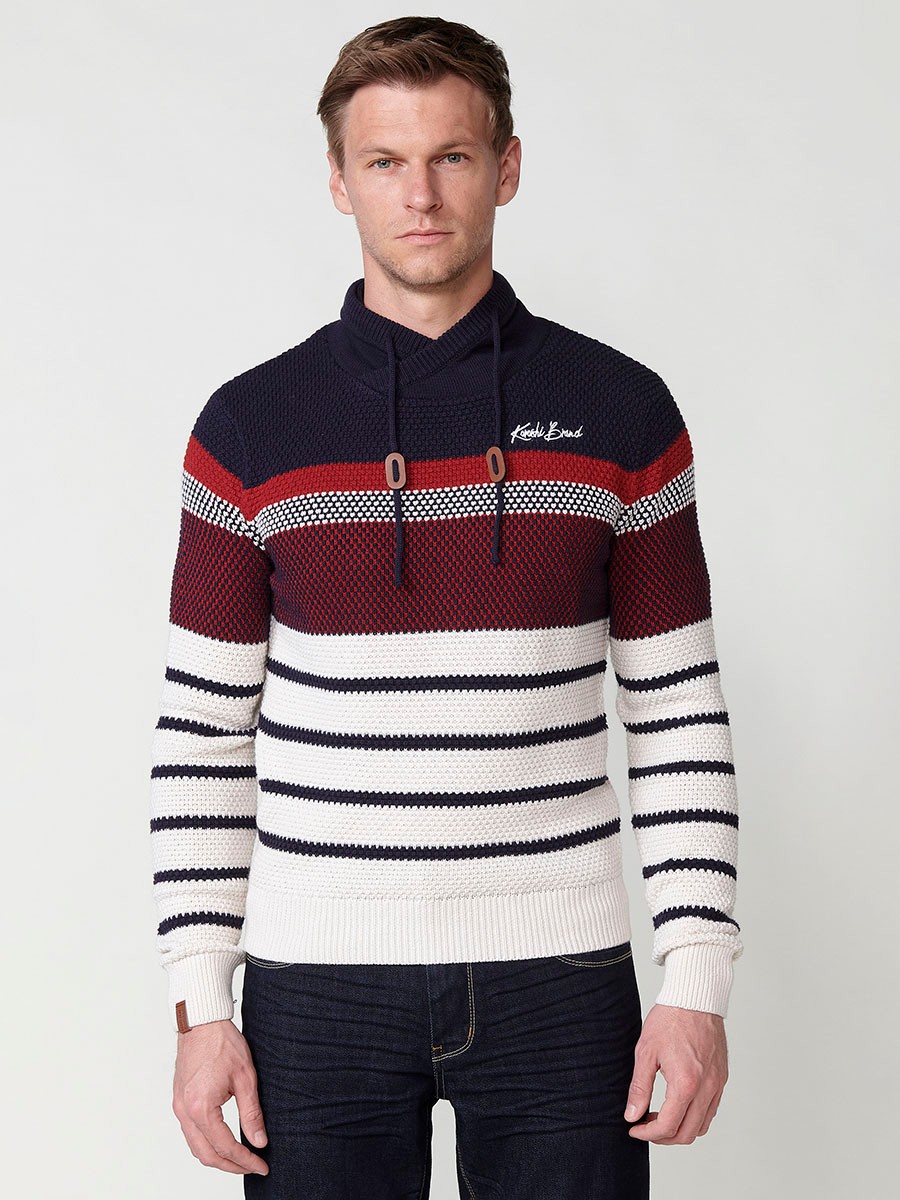 Men's Striped Cotton Long Sleeve Crew Neck Knit Sweater in Navy 3