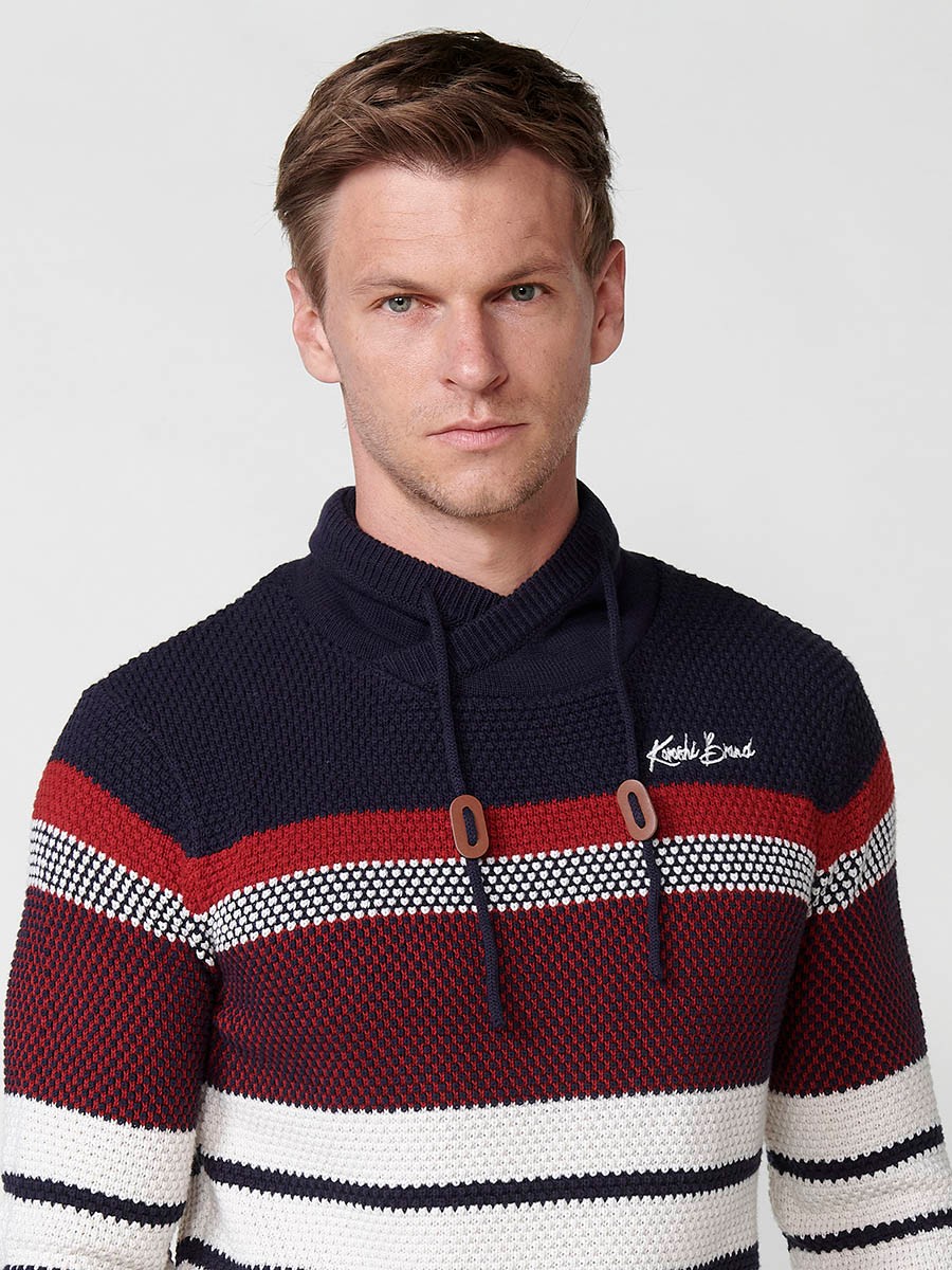 Men's Striped Cotton Long Sleeve Crew Neck Knit Sweater in Navy 6