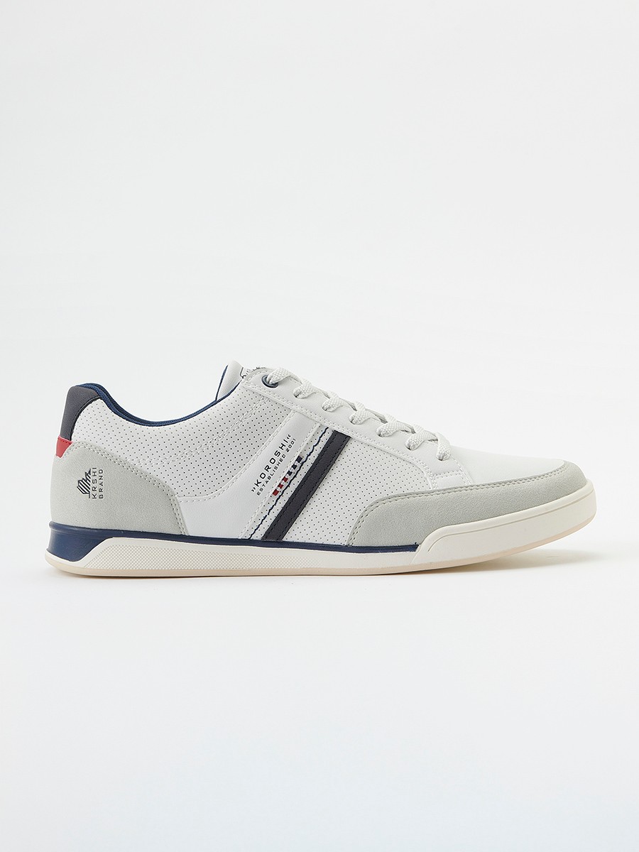 White Lace-Up Casual Sneakers for Men