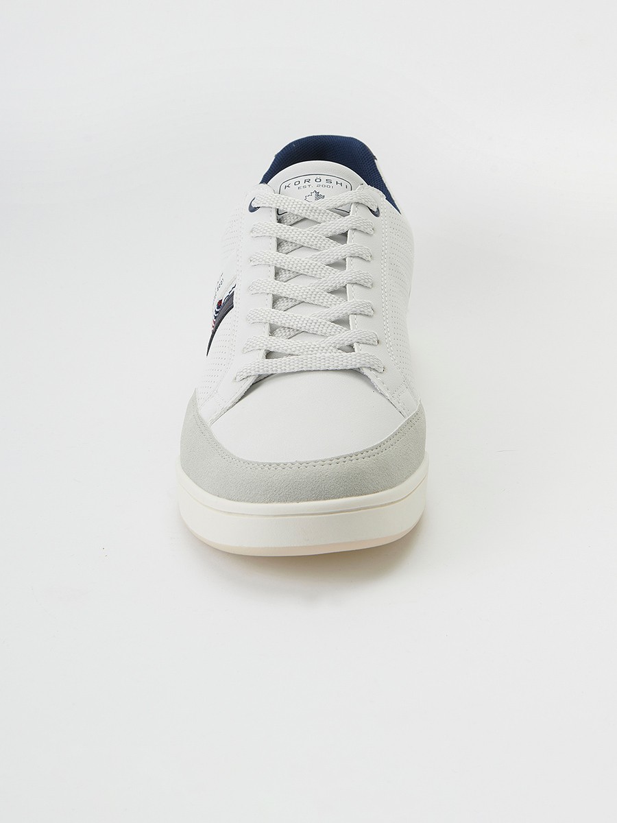 White Lace-Up Casual Sneakers for Men