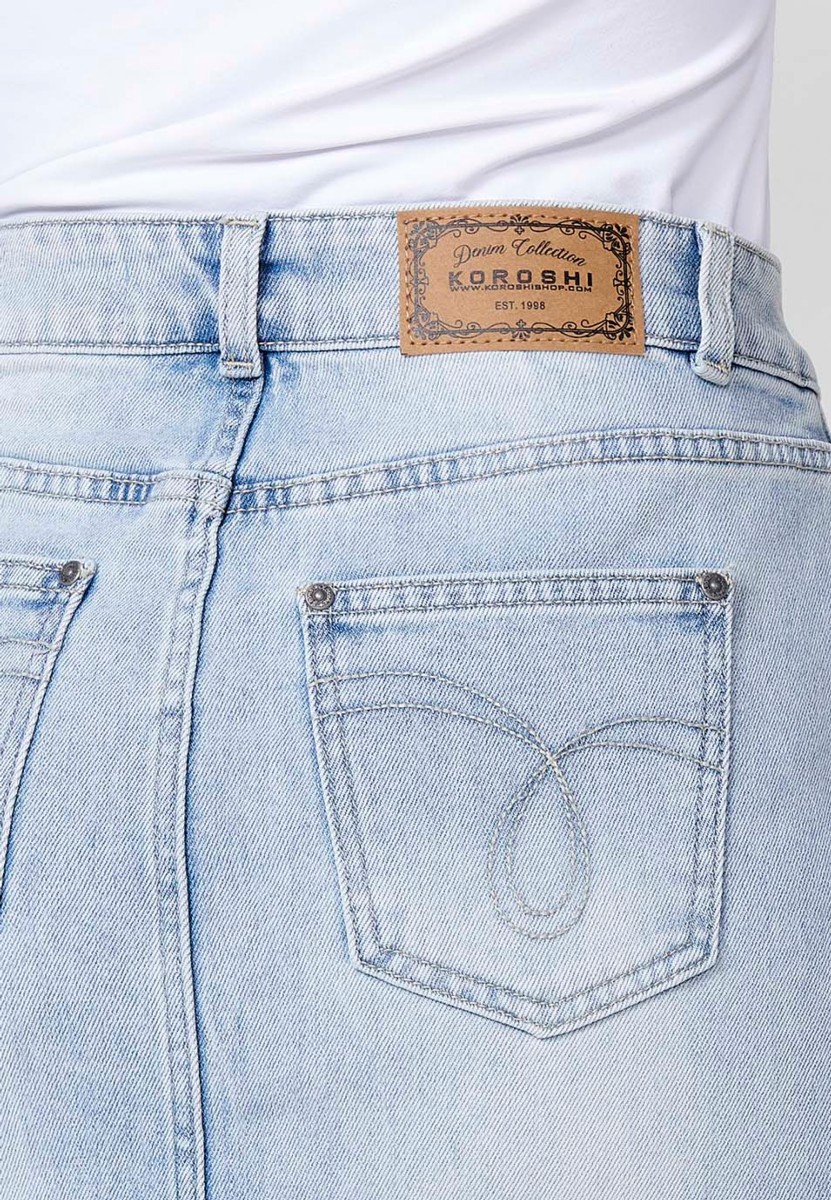 Falda larga denim con Aberturas laterales y Cierre delantero con cremallera y botón color Azul para Mujer 5